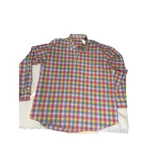 Alan Flusser Long Sleeve Button Up Shirt Sz 2XL  Rainbow Gingham Preppy Style